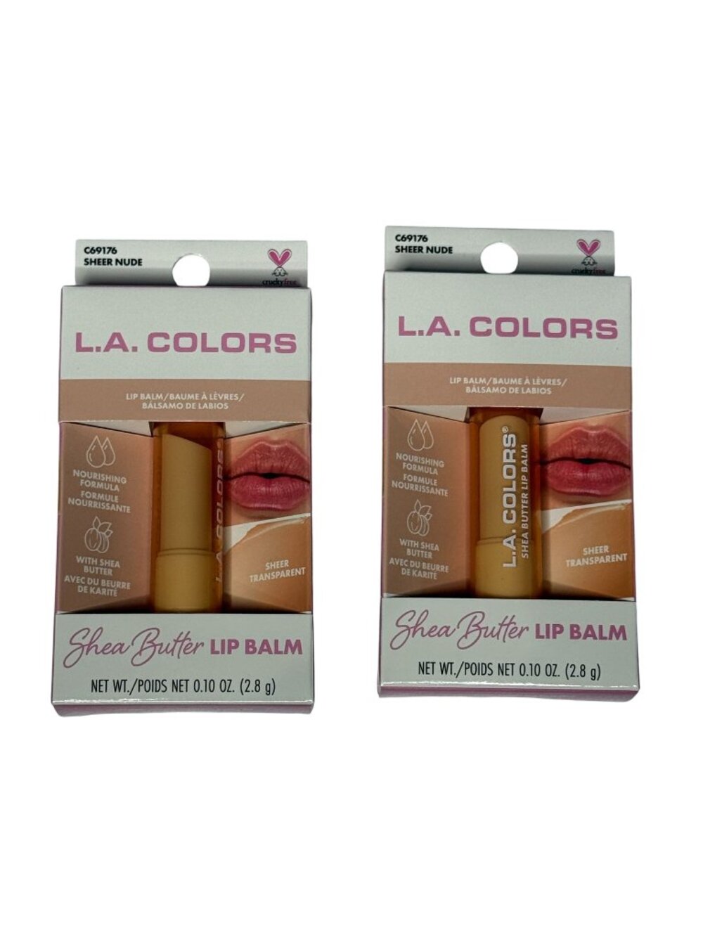 LA Colors Sheer Nude Lip Balm 2 Pack Shea Butter Hydrating
